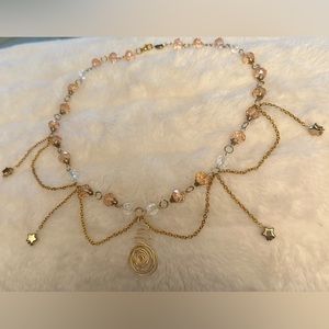 Handmade gold wired light pink faux crystal gold stars and chain